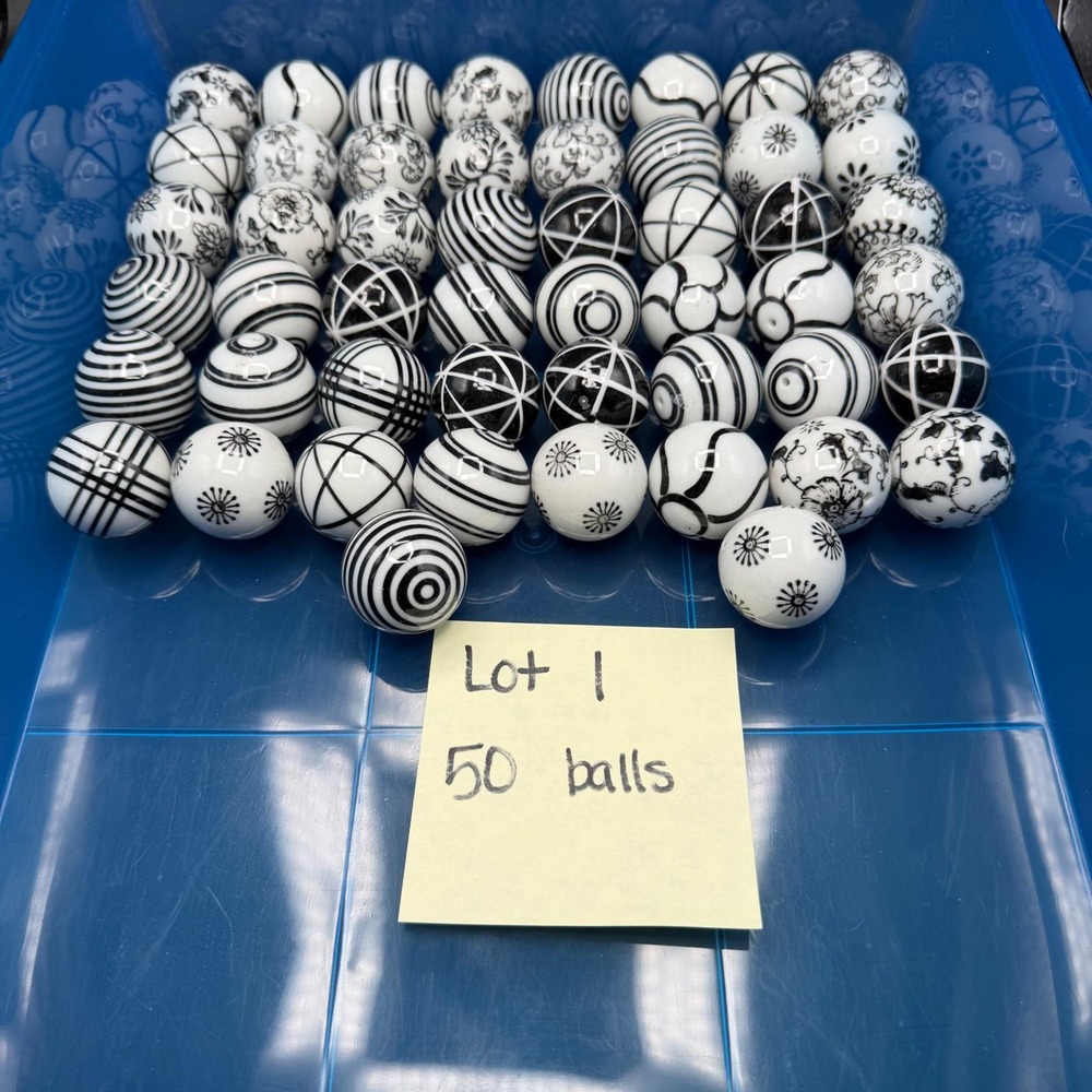 50 Black and White Mini Carpet Balls Decorative Bowl Fillers 1.25" - Small